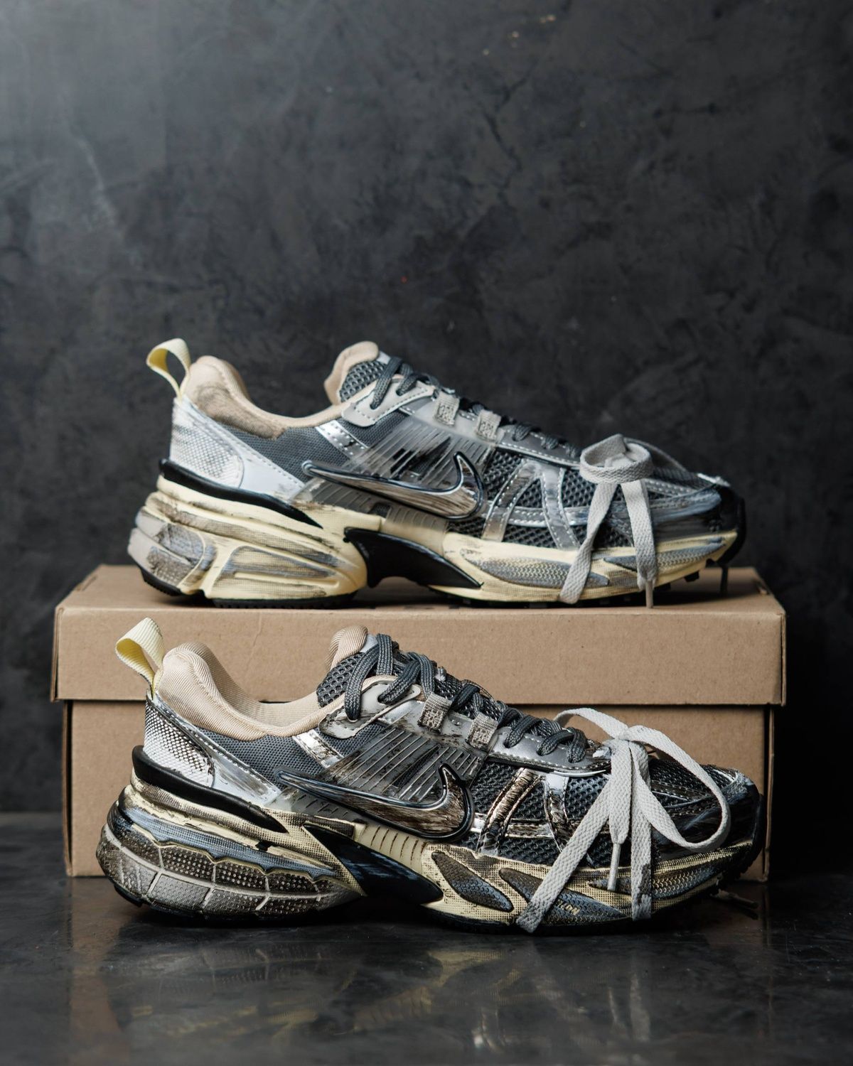 Кросівки Nike V2K Runtekk Grey Silver Custom NK373 фото